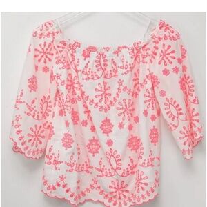Lilly PulitzerNWOT- Laurenne Off The Shoulder Top Karmic Coral Pink White